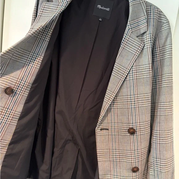 Madewell Plaid Oversize Double-Breasted Blazer chocolate brown EUC - Picture 9 of 9